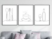 3er Set Küche/Esszimmer minimalistisch Küche Poster gerahmt Küche Wandkunst