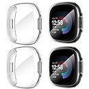 [ 4 Pack ] Suoman for Fitbit Sense 2 /Versa 4 Screen Protector Case,TPU Electroplate Full Around Protective Case Cover for Fitbit Sense 2/Versa 4 Smartwatch (Clear + Clear + Clear + Clear)
