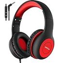 EarFun Kids Headphones with Mic for Boys and Girls, Over Ear HD Stereo Headphone for Children, 85/94dB Volume Limiter, Sharing Port, Foldable On Ear Headsets with Mic (Red & Black)