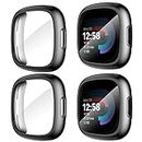 Suoman [4-Pack] for Fitbit Sense 2 /Versa 4 Screen Protector Case, Full Around Electroplate Soft TPU Bumper Around Protective Case Cover for Fitbit Sense 2/Versa 4 Smartwatch(Black+Black+Black+Black)