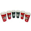 Starbucks Reusable Colour Changing 6 Hot Cups - Limited Edition Holiday & Christmas Gift Hot Cups With Lids - Ideal for Hot Drink, Coffee, Tea, Travel, Office, Home – Color Change 16 Ounces - (Pack of 6)