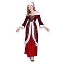 Qtinghua Mrs. Claus Costume Womens Santa Suit Christmas Robe Hooded Cloak with High Waist Fancy Dress with Belt and Hat 3Pcs Set (Red#1, Medium)