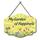 Yey Wooden Wall Hanging Garden of Happiness Quote Printed Home Decor 7.5X10 Inches - for Home Decoration, Entrance Decor, Door Hanging Plaque Sign for Room Decoration