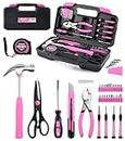 DIFFLIFE Tool Set Pink-40 Piece - General Household Hand Tool Kit with Plastic Toolbox Storage Case(Pink)
