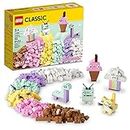 LEGO Classic Creative Pastell Fun Bricks Box 11028, Bauspielzeug für Kinder, Mädchen, Jungen ab 5 Jahren mit Modellen; Eiscreme, Dinosaurier, Katze und mehr, kreatives Lerngeschenk
