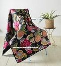 Ravaiyaa - Attitude is everything Soft Cotton Machine Quilted Throw Beautiful Floral Design Blanket Throw Home Decor Sofa Blanket 70x50 Inch (Black)