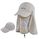 ICOLOR Men Women UPF 50+ Quick Drying Khaki Sun Hat,Lightweight Unisex Face Protection Hat Cap with Removable Neck Flap Cover,Travel Camping Hiking Fishing Outdoor Sports Garden Work Hat(H018-Khaki)