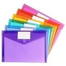 6 Pack Plastic Envelopes Poly Envelope Folder Clear Document Plastic File Folders Organization with Hook & Loop Closure, Letter Size/A4 Size, for School and Office Supplies, in 6 Assorted Colors