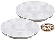 Aprilye 2 x Round Divided Snack Serving Plate Tray, Food Storage Tray for Home