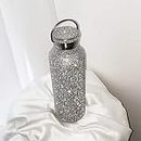 helegeSONG Diamond Water Bottle, Stainless Steel Insulated Water Bottle 12/17/25oz, Glitter Water Bottles For Women Refillable Water Bottles For Women Silver 750ml/25oz