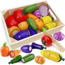 Airlab Wooden Play Food Set for Kids Pretend Play Kitchen Accessories for Toddlers Educational Cutting Vegetables Montessori Toys for 3+ Year Old Girls Boys