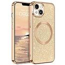 iPhone 14 Case, Phone Case iPhone 14, VENINGO Cute Glitter Luxury Bling Support Magsafe Cover Shockproof Full Body Camera Protection Phone Case for Women Girl Design for iPhone 14 2022 6.1'', Gold