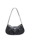 Verdusa Women's Pleated Hobo Shoulder Bag PU Leather Clutch Handbag Black one-size