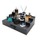 TEGUEPS Wooden Cologne Organizer for Men,cologne display,Perfume Organizer for Dresser,3 Tier Cologne Stand,cologne shelf,with Hidden Compartment and Drawer Cologne Holder(Weathered Black)