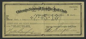 1918 CHARLES WEEGHMAN Cubs Owner and Wrigley Field Builder Signed Baseball Check