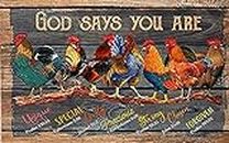 Metal Tin Sign Vintage God Says You are Unique Special Lovely Rooster Chicken Aluminum Sign Wall Decor Shed Garage Man Cave Kitchen 12 X 8 Inch