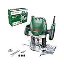 Bosch Home & Garden 1200W Electric Plunge Router with 8mm Bit, Parallel Guide, Template Guide, Dust Extraction Adapter, 28000 RPM, Speed Selection, Wood, 3 Collets Included (POF 1200 AE)