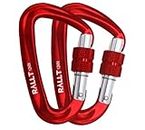RALLT Screw Gate Carabiners - Heavy Duty Carabiner Clip for Hiking, Hammock & Backpacking - Made with Lightweight, No Rust Aluminum Material - Camping Accessories (Red, 2 Pack)