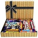 Sweets and Chocolate Gift Box - Pick n Mix Sweets Chocolate Hamper in Wicker Style Printed Box | Gift Box for All | 350gm Sweets & 13 Standard Bars