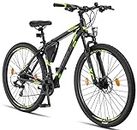 Licorne Bike Effect Premium Mountain Bike in 29 Inch Aluminium, Bicycle for Boys, Girls, Men and Women - 21 Speed Gears - Men's Bike - Black/Lime (2 x Disc Brakes)