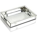 qmdecor Rectangle Silver Mirror Decorative Tray Size 11” Length x 14” Width x 2” Height, Mirrored Vanity Organizer with Hand, Markup Perfume Jewelry Tray for Bathroom Bedroom Dresser Coffee Table