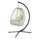 Gardeon Outdoor Egg Swing Chair Rattan Cream Garden Bench Hanging Seat, Patio Baconly Furniture Chairs, with Stand Cushions Foldable Water Resistant 150kg Capacity
