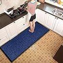 Waterproof Runner Rug for Kitchen Floor - Blue, 90 x 150 cm - Heavy Duty Non Shed Waterproof PVC Backing Dirt Grabber Entrance Welcome Mat
