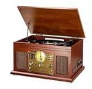 10 in 1 Bluetooth Record Player, 3-Speed Turntable for Vinyl with Speakers, LP to MP3 Converter, CD, Cassette Player, FM Radio, Wireless Streaming | Mahogany