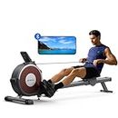 Merach Rowing Machine, Magnetic Rower Machine for Home, 16 Levels of Quiet Resistance, Dual Slide Rail with Max 350lb Weight Capacity, App Compatible with LCD Monitor, Q1S