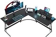 JUMMICO Gaming Tisch 130x130x75cm,Eckschreibtisch mit Monitorständer,Schreibtisch L Form,Gaming Schreibtisch L-förmiger,Groß Pc Ecktisch, Glänzendes Schwarz