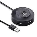 Ugreen® Hub USB 2.0 de 4 Puertos para Ordenadores, Teléfonos Móviles, Ebooks ,Tablets, disco duro externo, lector de tarjetas,etc. (Hub 4 Puertos, Negro)