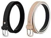 SIDEWOK Combo of Plain Casual Sleek Belts For Women/Girls (Black & Cream) (Combo-2)(GLBL-01-03)