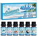 Purimaster Summer Essential Oils Set, Fragrance Oil Gift Set for Oil Diffusers for Home, Soap Candle Making Scents 6x10ml - Sea Breeze, Pineapple, Watermelon, Coconut, Pink Beach, and Pina Colada
