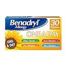 Benadryl Allergy One A Day 10 Mg Tablets - Effective and Long-Lasting Relief from Hay Fever, Pet, Skin and Dust Allergies - 30 Count