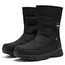 SILENTCARE Men's Winter Waterproof Snow Boots Warm Slip On Mid-Calf Zipper Booties Lightweight Outdoor Athletic, Black, 10