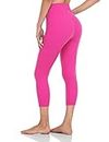 HeyNuts High Waisted Yoga Capris Leggings for Women, Buttery Soft Workout Cropped Pants Compression 3/4 Leggings 21'' Sonic Pink M(8/10)