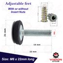 Adjustable Furniture Feet M6x22mm Screws Leveling Foot With Without Insert Nuts