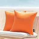 Phantoscope Pack of 2 Outdoor Waterproof Solid Throw Decorative Pillow Cover Decorative Square Outdoor Pillows Cushion Case Patio Pillows for Couch Tent Sunbrella, Orange 18x18 inches 45x45 cm