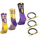 Popuid 3 Pairs Elite Basketball Crew Socks, 23 Mens Athletic Sock with Shoelace Bracelets, League Team Sports-Star-Fans Gift (Set 2), Set 2, 6-12