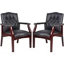 Black Leather Office Guest Chairs& Reception Chairs Set of 2 Ergonomic Arm Chair Accent Office Chair No Wheels Executive Side Chair for Meeting Waiting Room Chair Conference Lobby Chairs Church Chairs