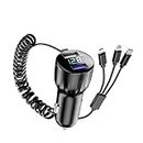 Ankuee 66W Super Fast Car Charger, Mini USB TypeC PD QC4.0 Dual Port Automotive Phone Charger Adapter with 3 Coiled Cable, Compatible with 13 14 15 Pro Max Plus S24 S23 S22, Universal Fit
