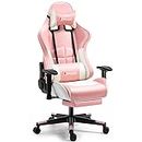 Upmarkt Multi-Functional Ergonomic Gaming Chair with Adjustable Armrests, Wear Resistant Faux Leather, Adjustable Neck & Lumbar Pillow (Pink)