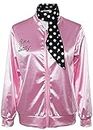 Pink Ladies 1950s Danny Giacca Saten Pink con Panino a pois Cappotto Rosa per Carnevale di Halloween, Rosa, Large