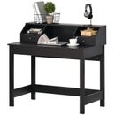 Rectangle Computer Desk with Display Shelves Drawers Home Office Table Black