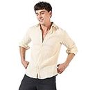 Campus Sutra Men's Light Yellow Textured Button Up Spread Collar Shirt for Casual Wear | Regular Fit | Poly Lycra Shirt Crafted with Long Sleeve, Comfort Fit & High-Performance for Everyday Wear