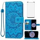 Phone Case for Samsung Galaxy S9 Plus Wallet Cases with Tempered Glass Screen Protector Leather Magnetic Flip Cover Card Holder Stand Cell Accessories Glaxay S9+ 9S 9+ S 9 9plus S9plus Women Men Blue