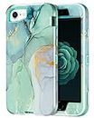 Lamcase for iPhone SE 2022 Case (3rd Gen), iPhone SE 2020 Case, iPhone 8 Case, iPhone 7 Case Heavy Duty Shockproof Hybrid Hard PC Soft Rubber Three Layer Drop Protection Cover 4.7 Inch, Green Marble
