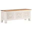 vidaXL Storage Box in Solid Acacia Wood - Decorative, Hand-Carved & Painted Cabinet – Ideal for Living Room, Bedroom & Office Storage – White