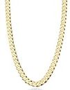 Miabella Solid 18K Gold Over Sterling Silver Italian 7mm Diamond-Cut Cuban Link Curb Chain Necklace for Men Women (Length 22 Inches)
