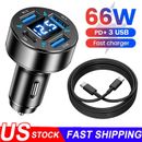 66W Super Fast Car Charger Adapter & Cable For iPhone 15 Samsung S23 S24 S20 S21